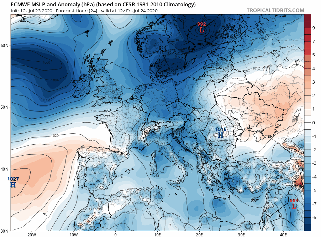 Modelos de centros de presión en Superficie ECMWF. Meteosojuela La Rioja