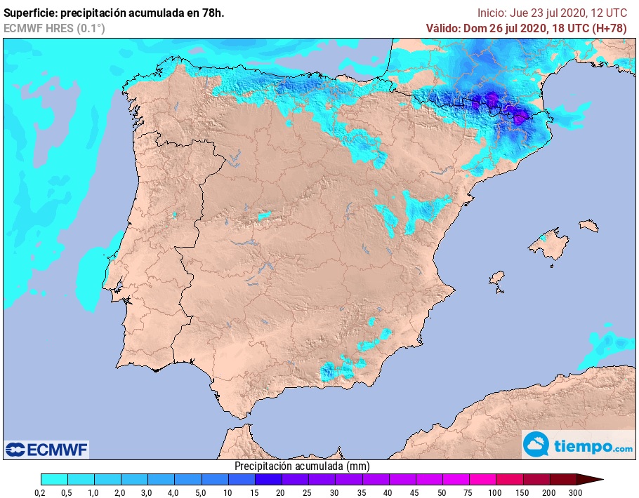 Precipitación acumulada ECMWF. Meteosojuela