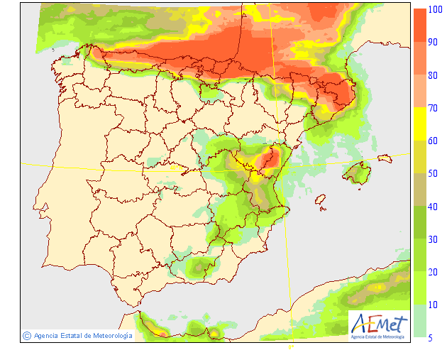 Probabilidad de precipitación según AEMET. Meteosojuela La Rioja