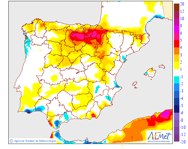 Variación de temperaturas máximas AEMET. 25 Meteosojuela