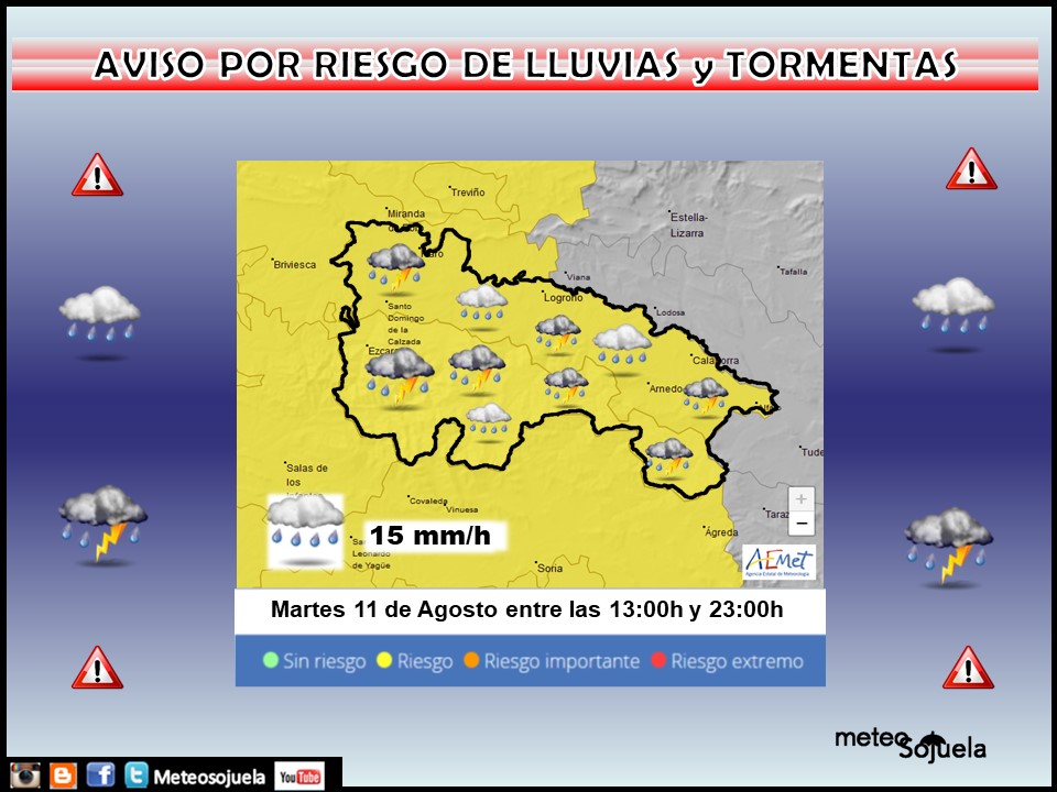 Aviso Amarillo por LLuvias y Tormentas. 11 AEMET. Meteosojuela.