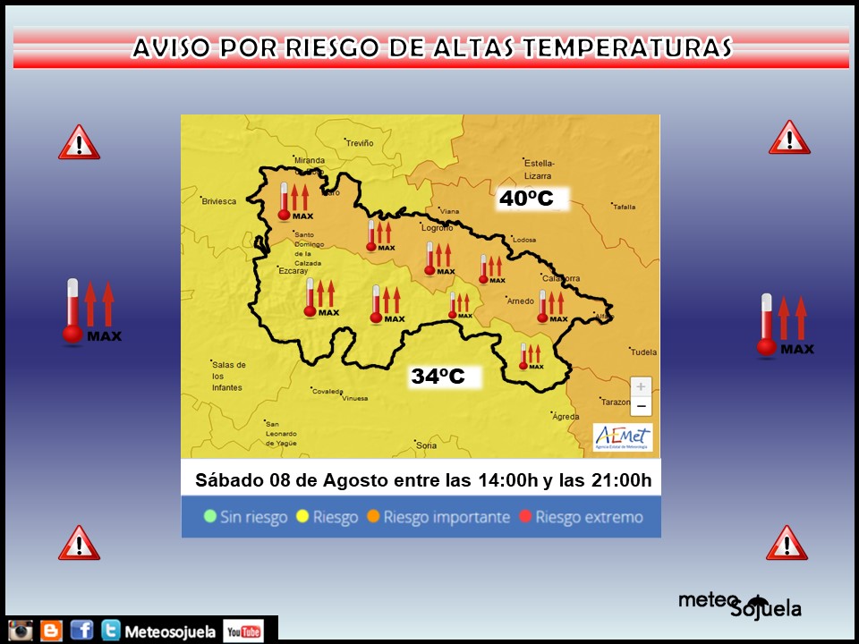 Aviso Naranaja y Amarillo por Altas Temperaturas. 08 AEMET. Meteosojuela.