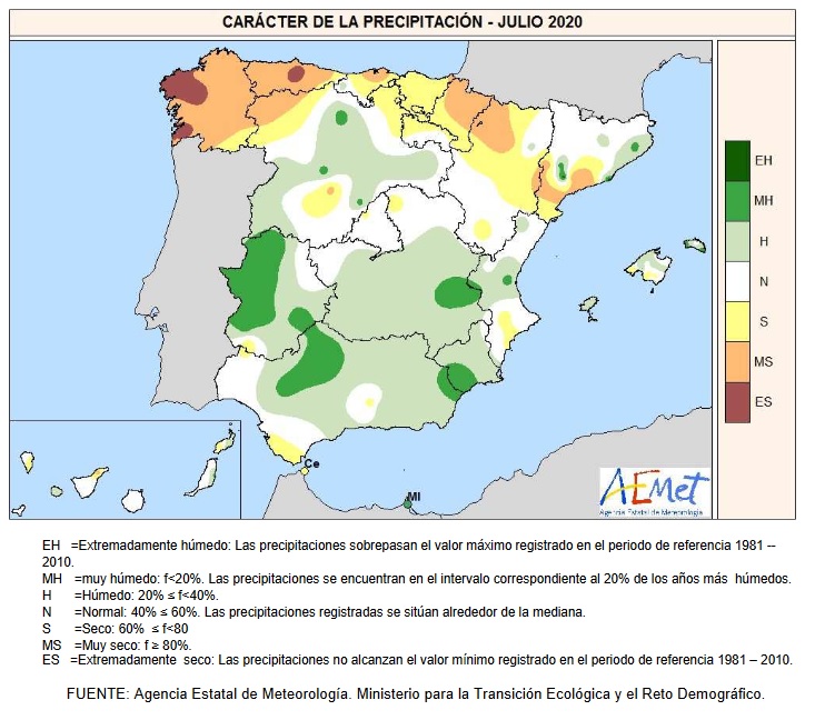 Caracter de la Precipitación Julio 2020