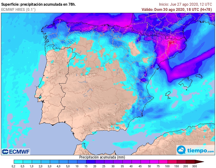 Precipitación acumulada ECMWF. Meteosojuela