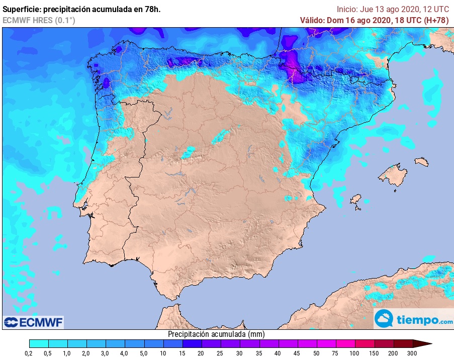 Precipitación acumulada ECMWF. Meteosojuela