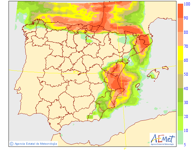 Probabilidad de precipitación según AEMET. 22 Meteosojuela La Rioja