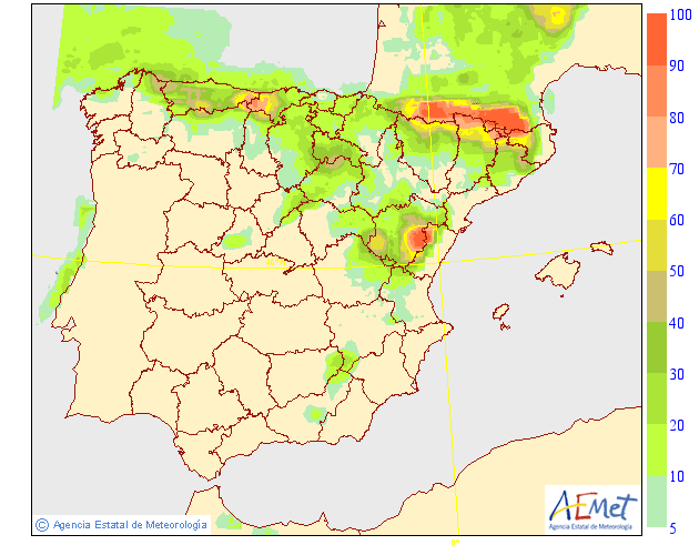 Probabilidad de precipitación según AEMET. 09 Meteosojuela La Rioja