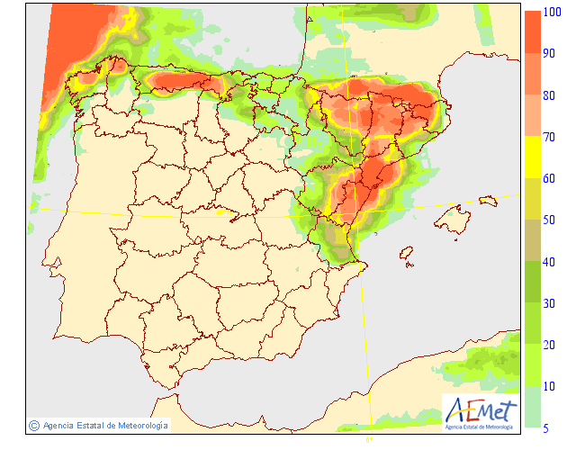 Probabilidad de precipitación según AEMET. Meteosojuela La Rioja