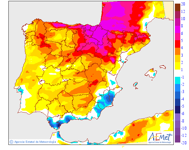 Variación de temperaturas máximas AEMET. 19 Meteosojuela