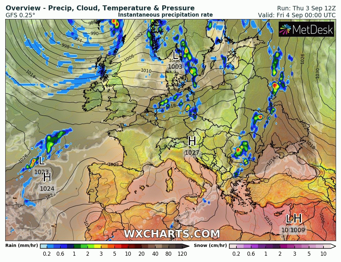 Animación Modelos de Centros de presión y borrascas GFS Europa. Meteosojuela La Rioja