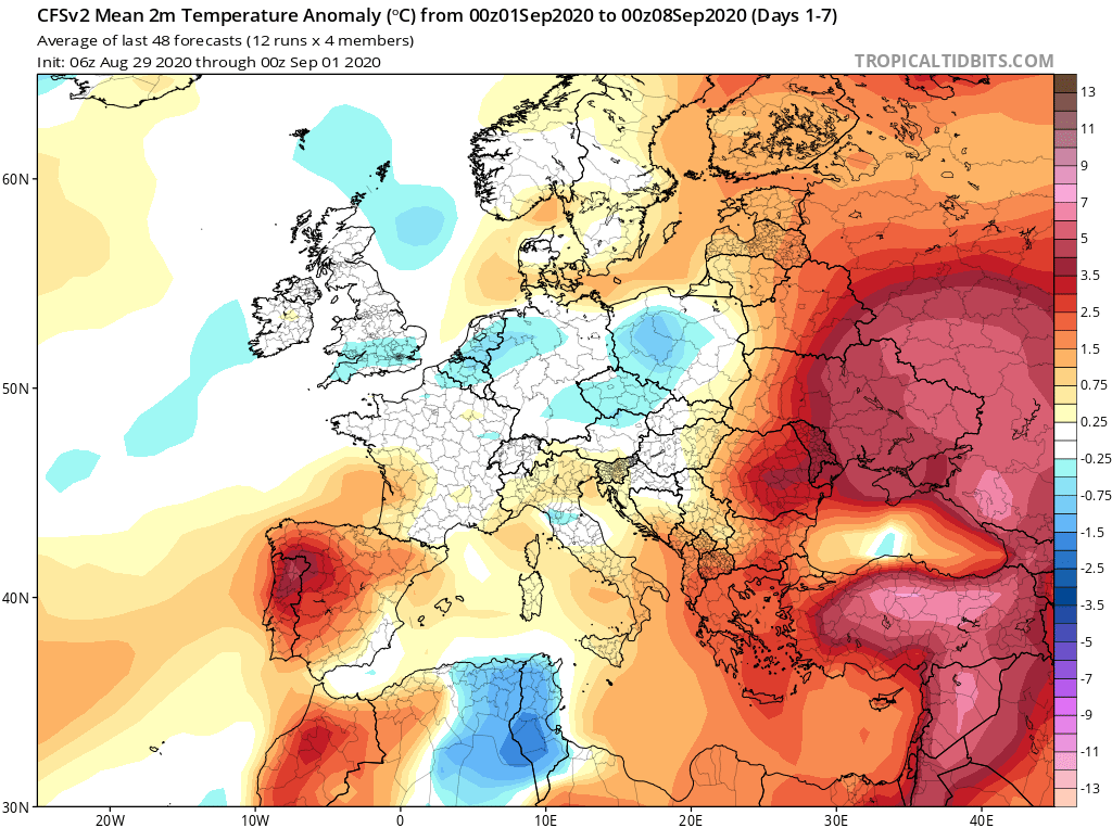 Modelos de Temperatura semanal Septiembre GFS 1ª Semana . Meteosojuela La Rioja.