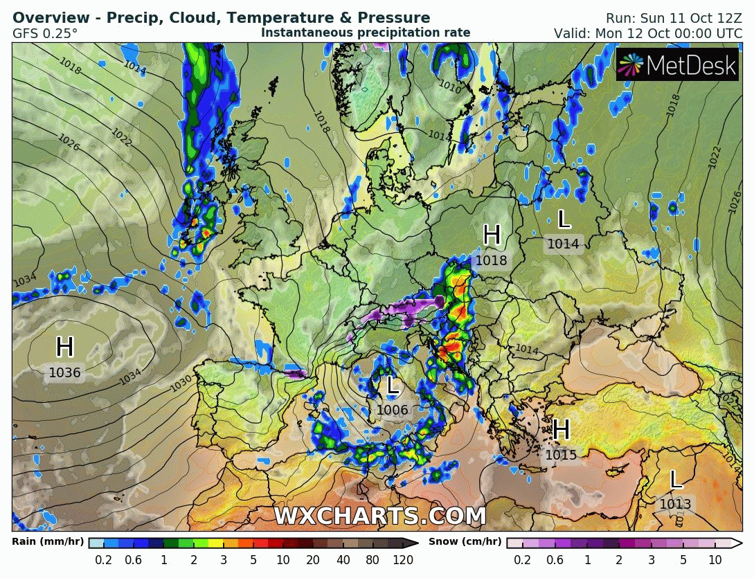 Animación Modelos de Centros de presión y borrascas GFS Europa. Meteosojuela La Rioja