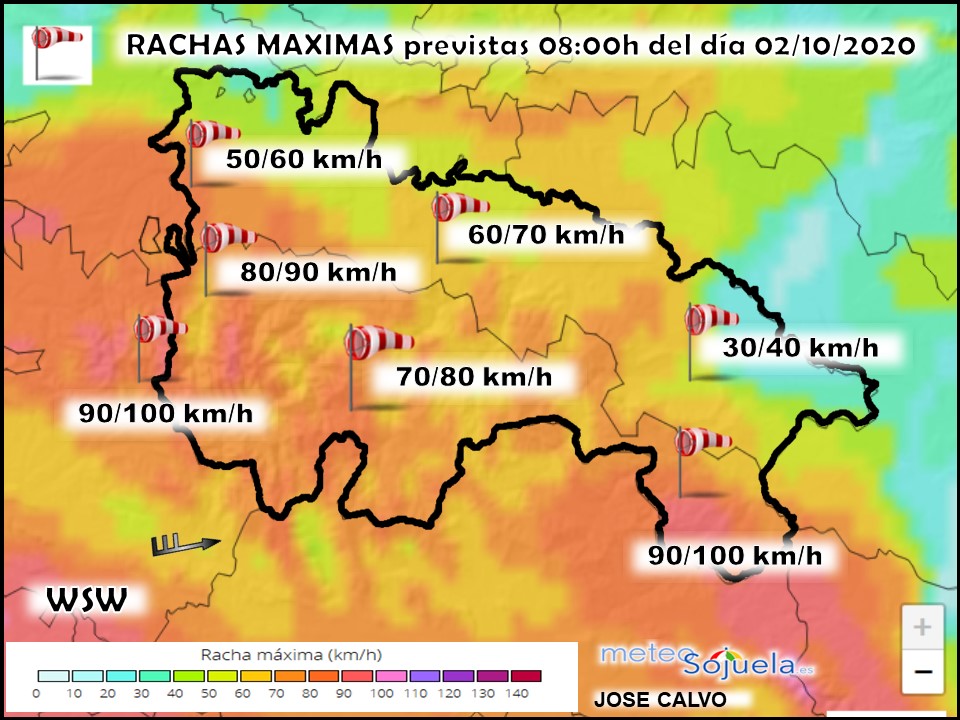 Rachas Máximas de Viento. Harmonie. Meteosojuela.es