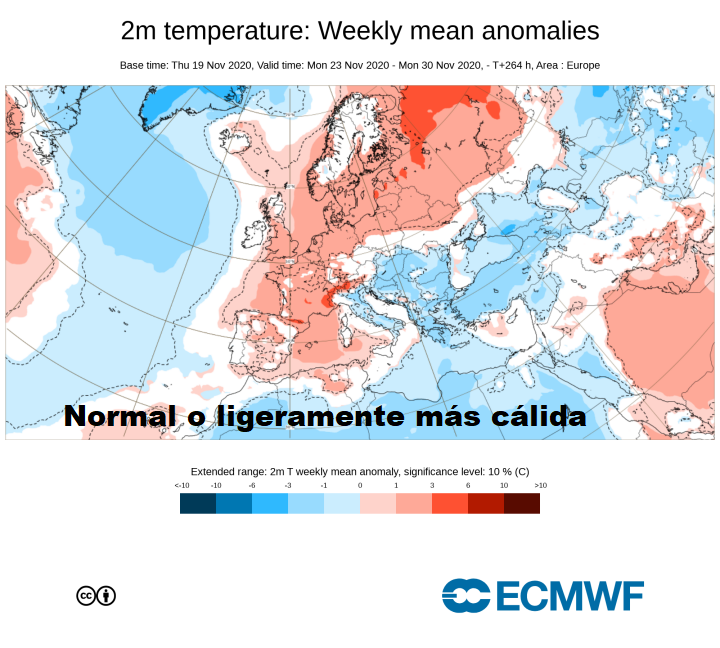 Anomalía de temperatura ECMWF. Meteosojuela