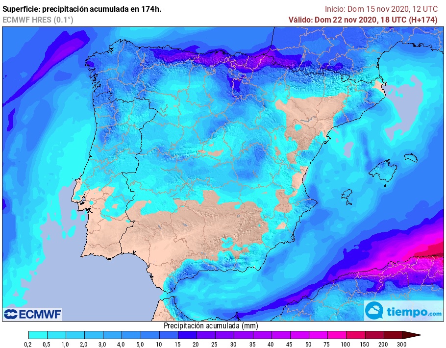 Precipitación acumulada ECMWF. Meteosojuela