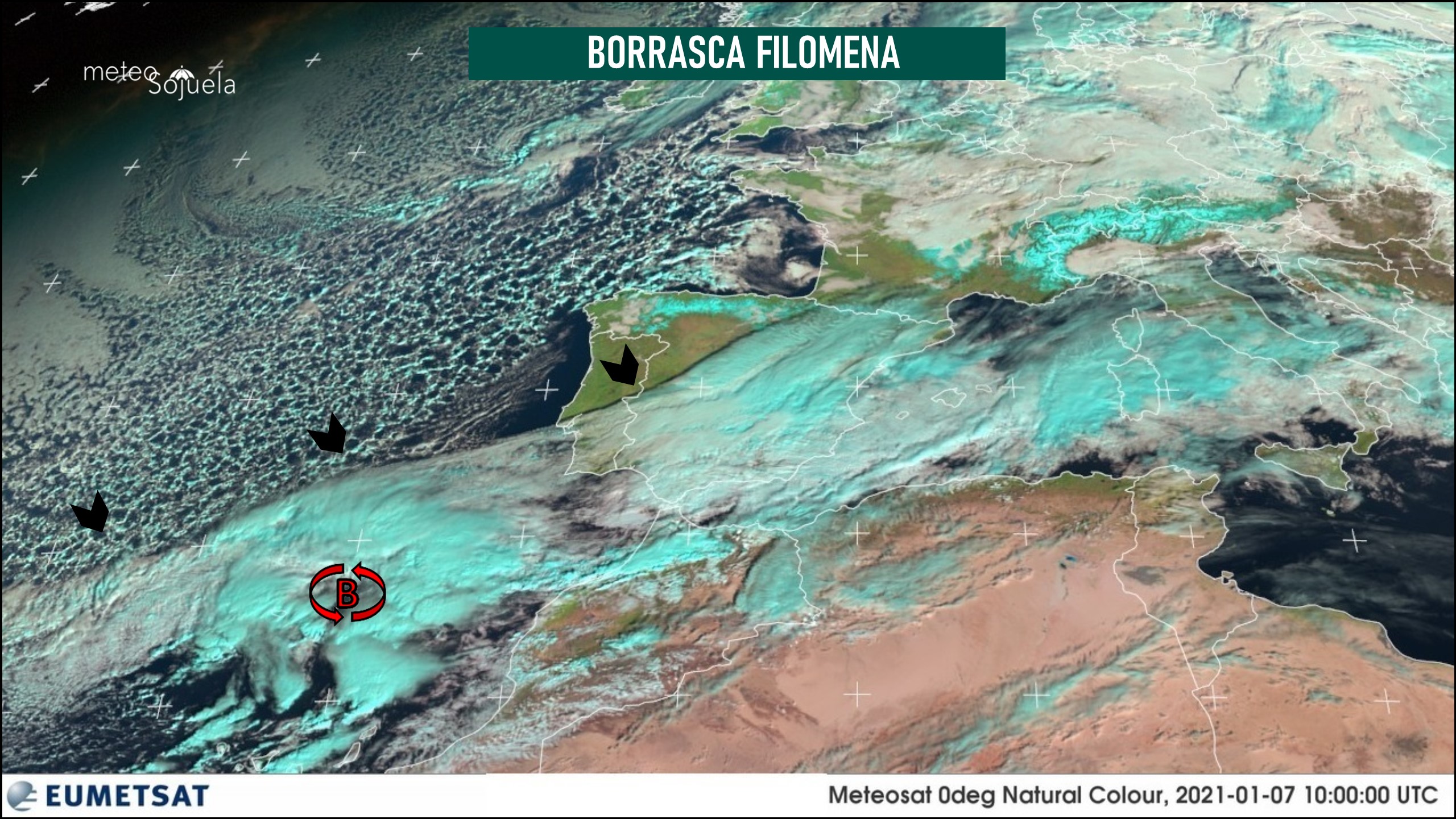 Imágen de satélite de la borrasca Filomena
