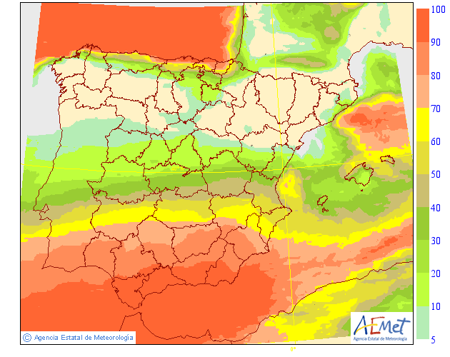 Probabilidad de precipitación según AEMET. 05 Meteosojuela La Rioja