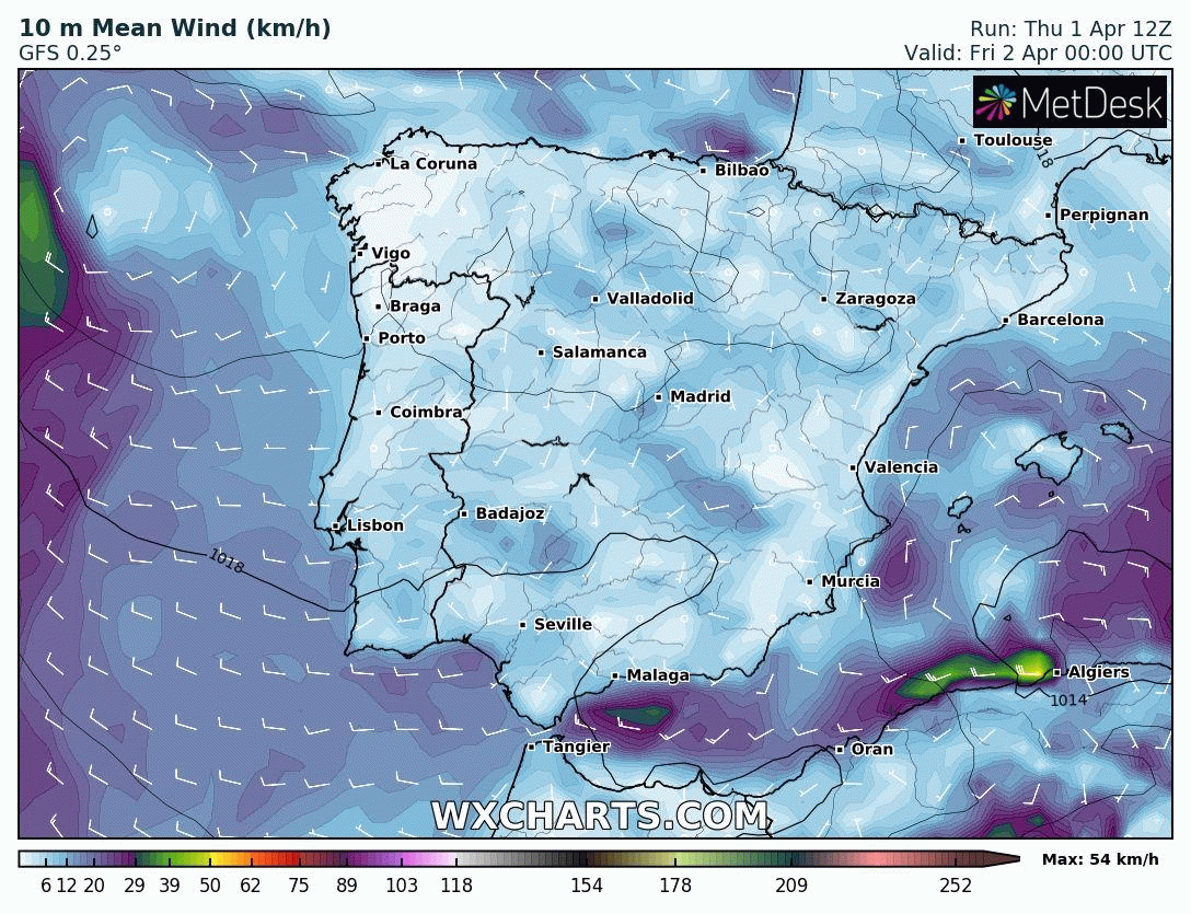 Animación Vientos en Superficie. Meteosojuela La Rioja
