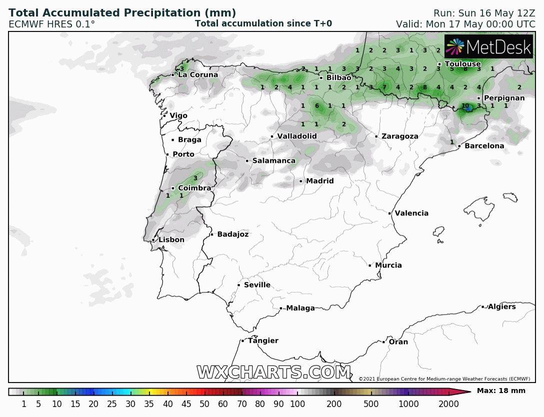 Animación Precipitación Acumulada ECMWF. Meteosojuela La Rioja