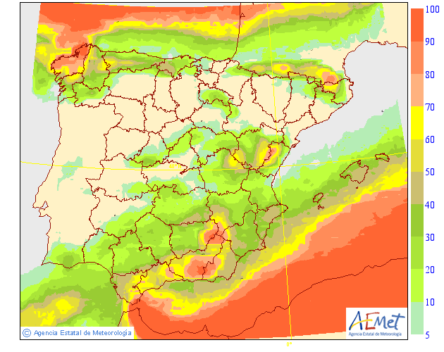 Probabilidad de precipitación según AEMET. 04 Meteosojuela La Rioja