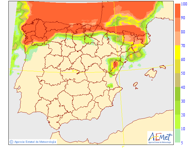 Probabilidad de precipitación según AEMET. 28 Meteosojuela La Rioja