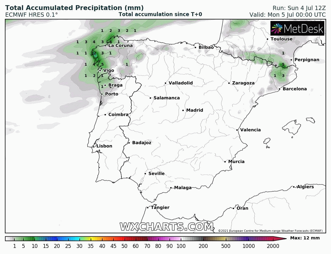Animación Precipitación Acumulada ECMWF. Meteosojuela La Rioja