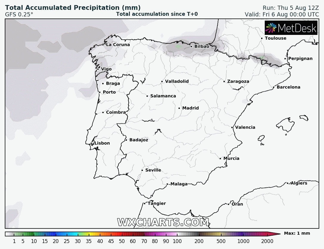 Animación Precipitación Acumulada GFS. Meteosojuela La Rioja