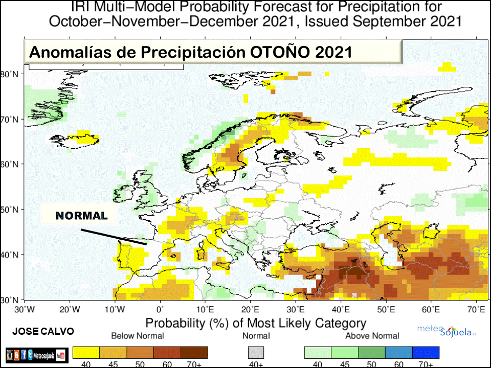 Anomalías Precipitación previstas Otoño 2021. Meteosojuela