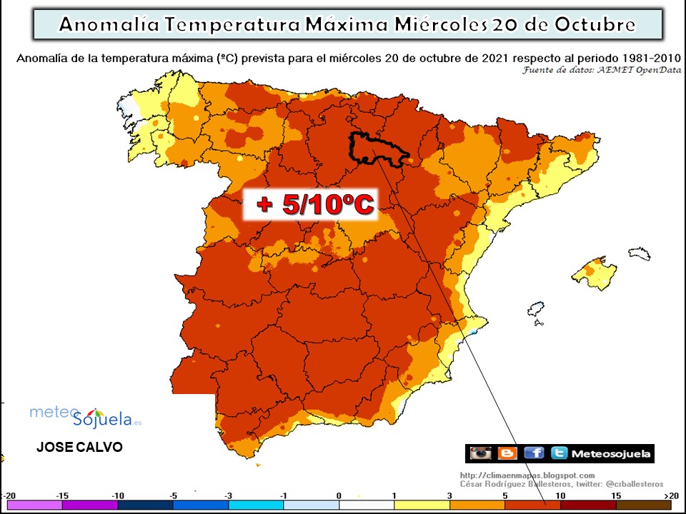 Anomalía Temperaturas Máximas. Cesar. Meteosojuela.es