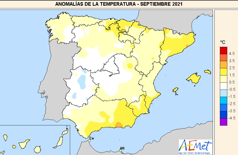 Anomalías Temperaturas mes de Septiembre. Meteosojuela
