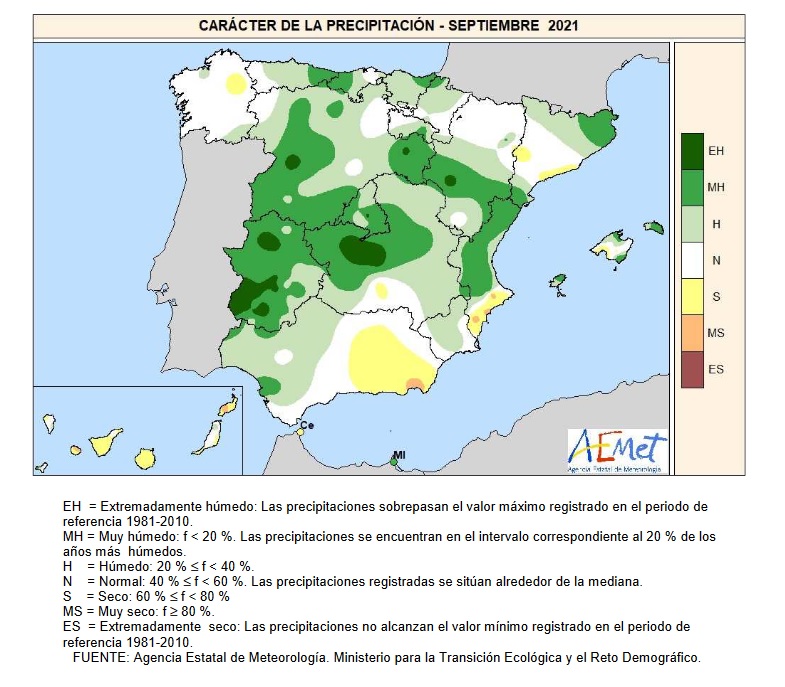 Caracter de la Precipitación Septiembre 2021. Meteosojuela.es