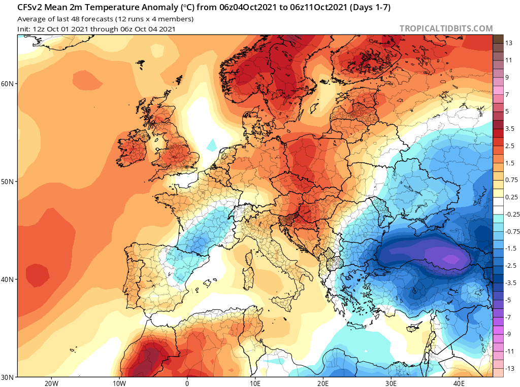 Modelos de Temperatura semanal Octubre GFS 1ª Semana .Meteosojuela La Rioja