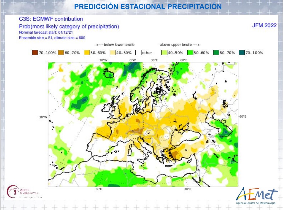 Anomalías Precipitación previstas Invierno 2022. AEMET. Meteosojuela