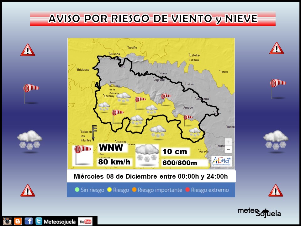 Aviso Amarillo por Nieve y Viento en la Ibérica. AEMET. Meteosojuela