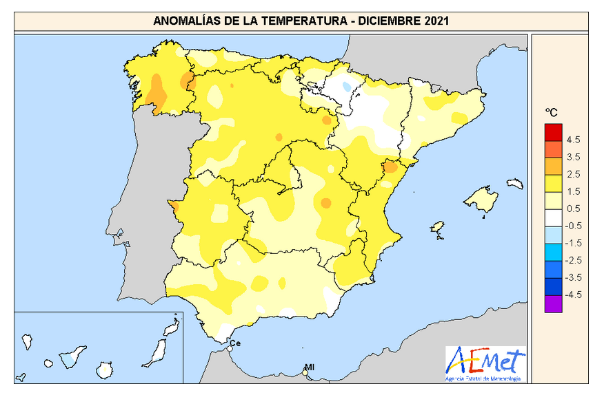 Anomalías Temperaturas mes de Diciembre Meteosojuela