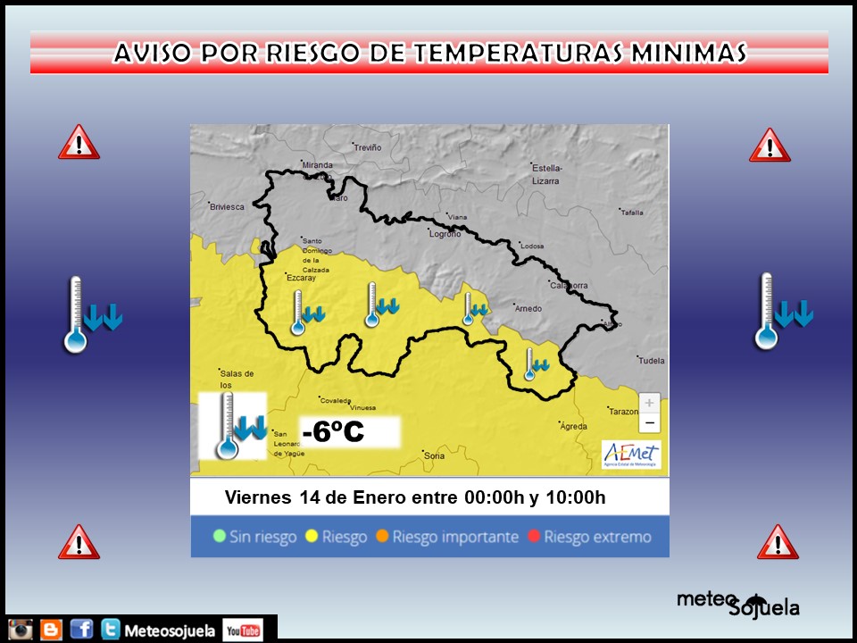 Aviso Amarillo por Bajas Temperaturas en la Ibérica. AEMET. Meteosojuela