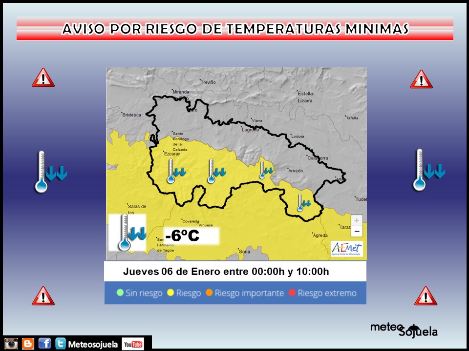 Aviso Amarillo por Temperaturas Mínimas en la Ibérica. AEMET. Meteosojuela