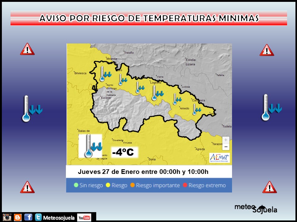 Aviso Amarillo por Temperaturas Mínimas en la Ribera. AEMET. Meteosojuela