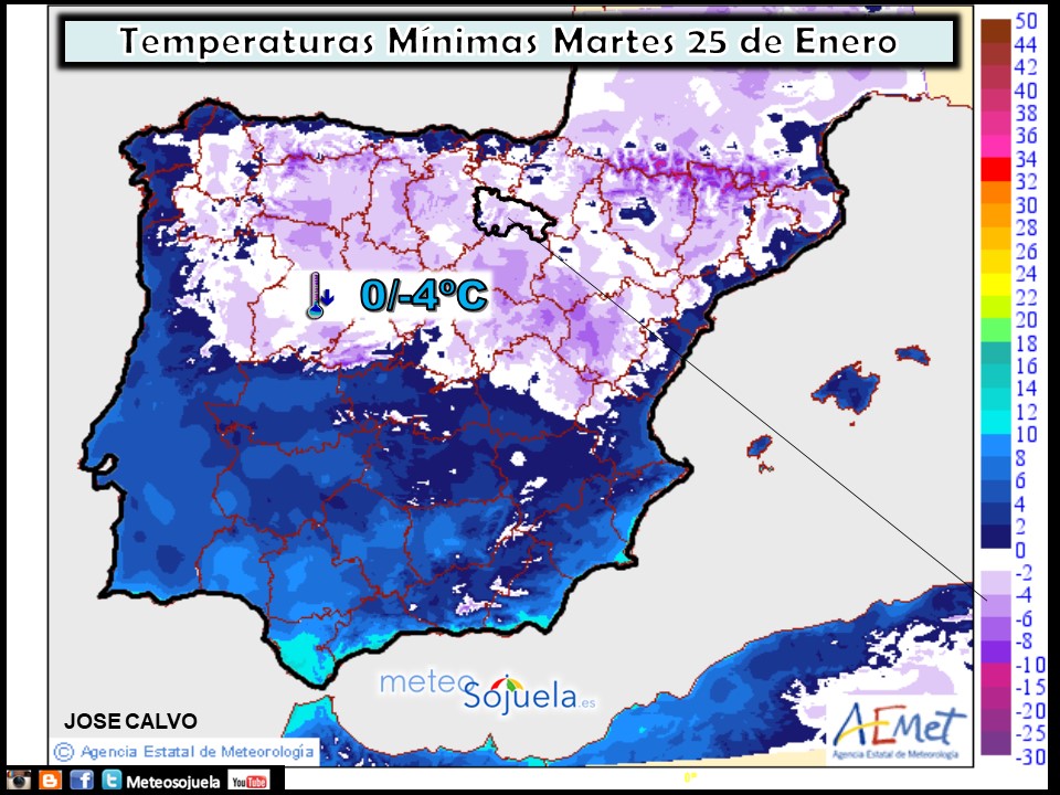 Temperaturas Mínimas previstas La Rioja. AEMET. SOS Rioja. Meteosojuela