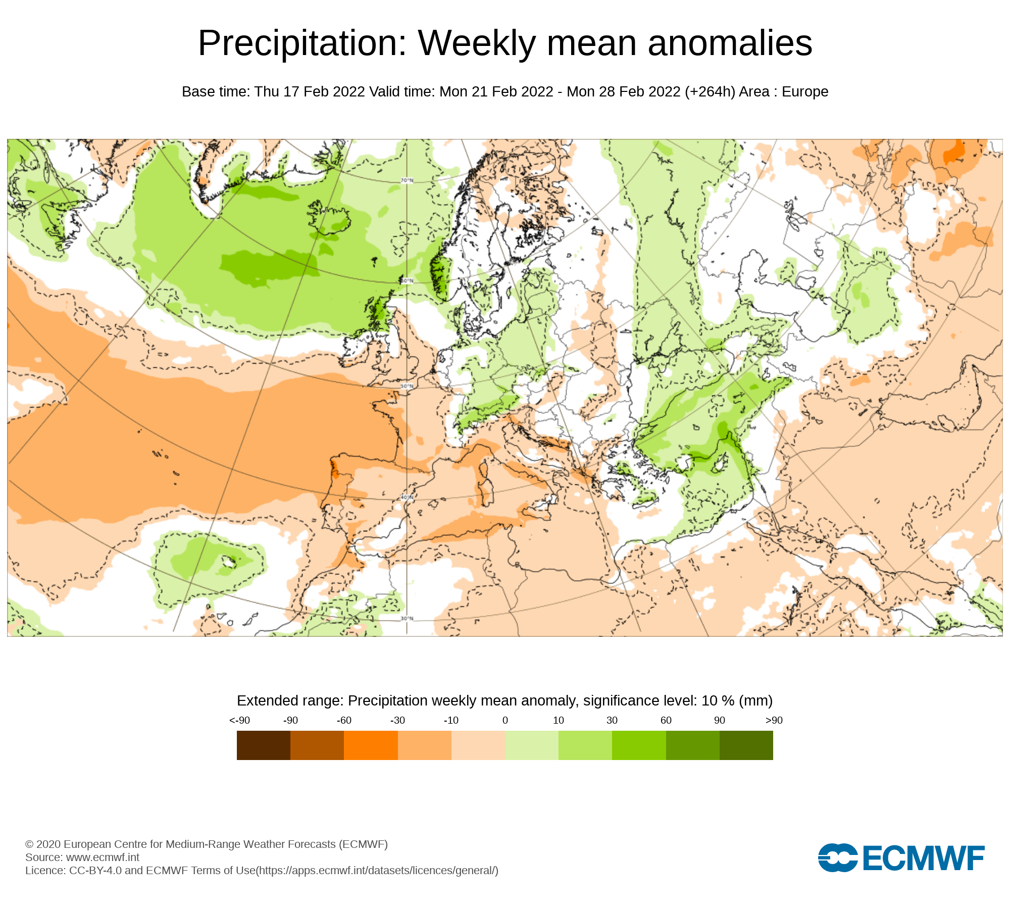 Anomalías Precipitación Semana 21 Febrero ECMWF. Meteosojuela