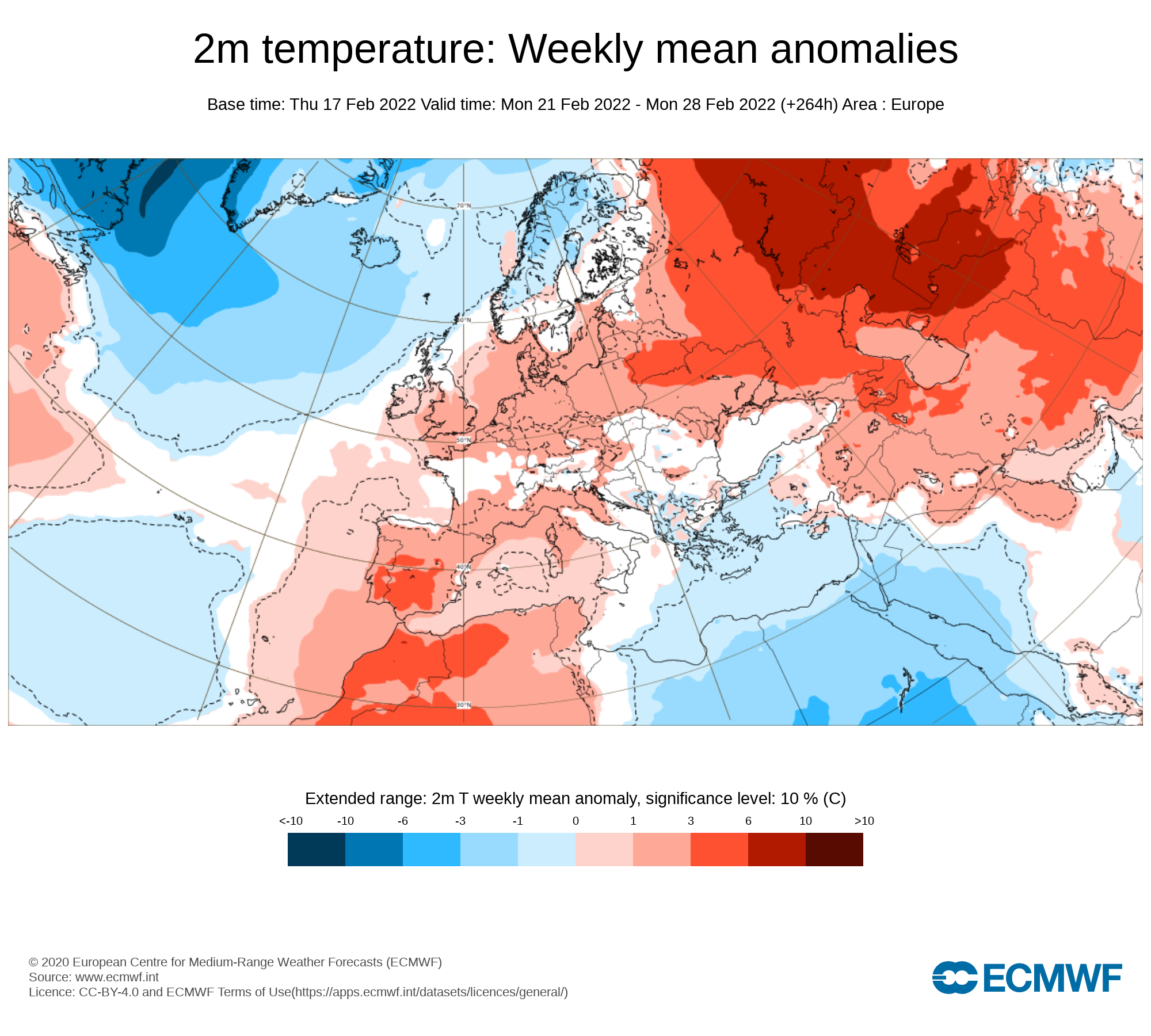 Anomalías Temperaturas Semana 21 Febrero ECMWF. Meteosojuela
