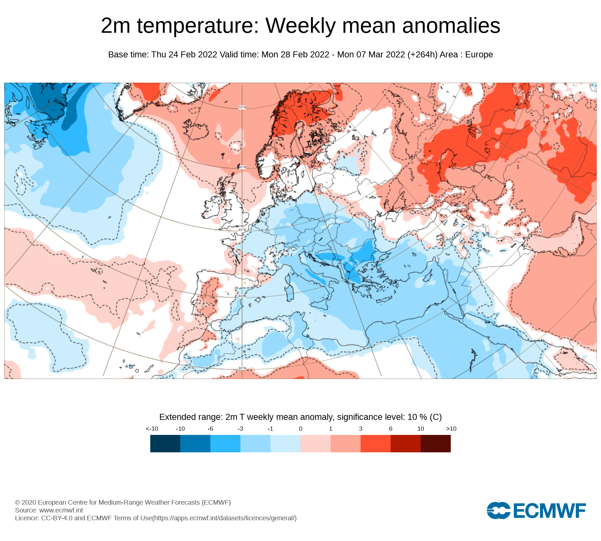 Anomalías Temperaturas Semana 28 Febrero ECMWF. Meteosojuela