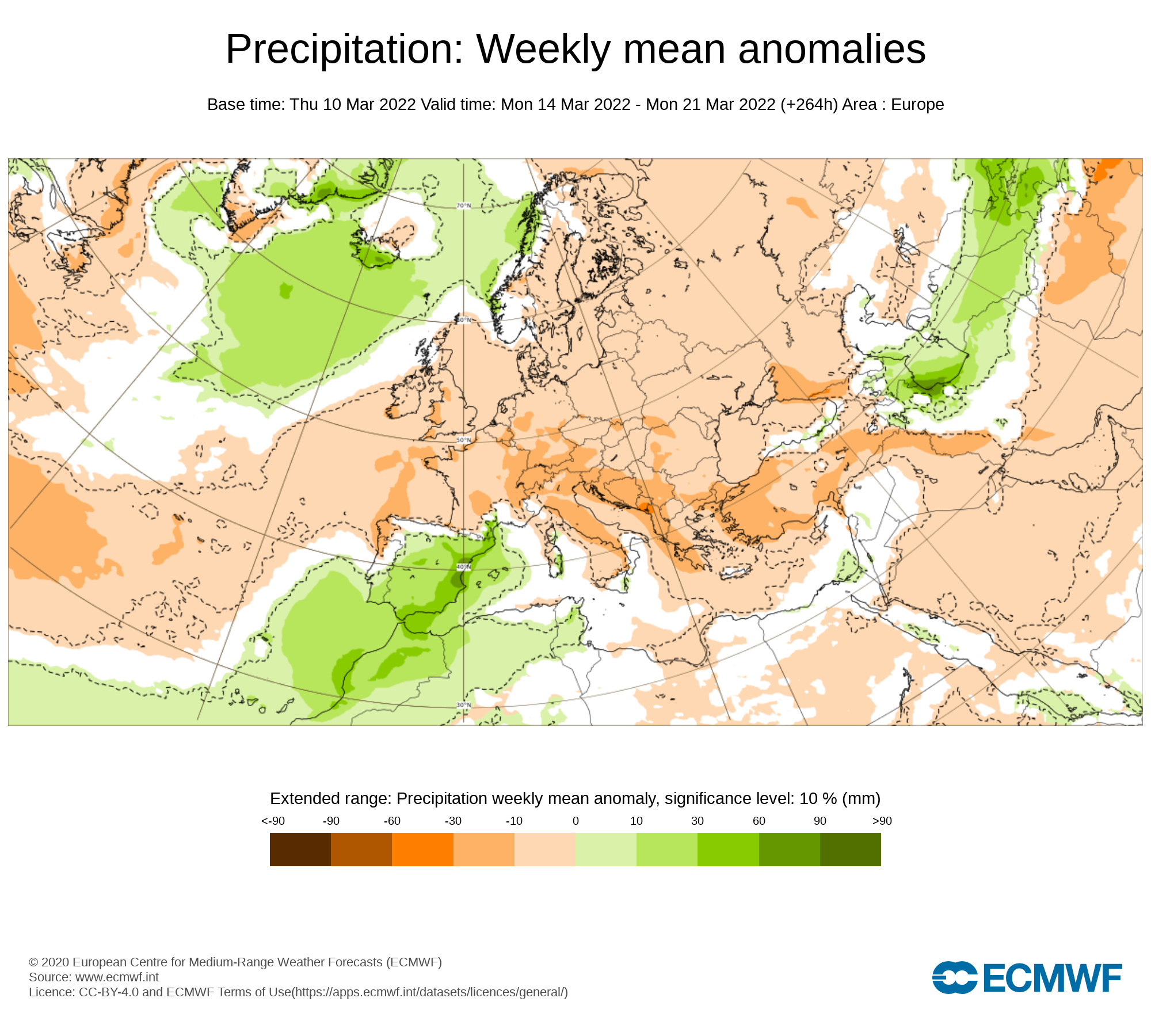 Anomalías Precipitación Semana 14 Marzo ECMWF. Meteosojuela