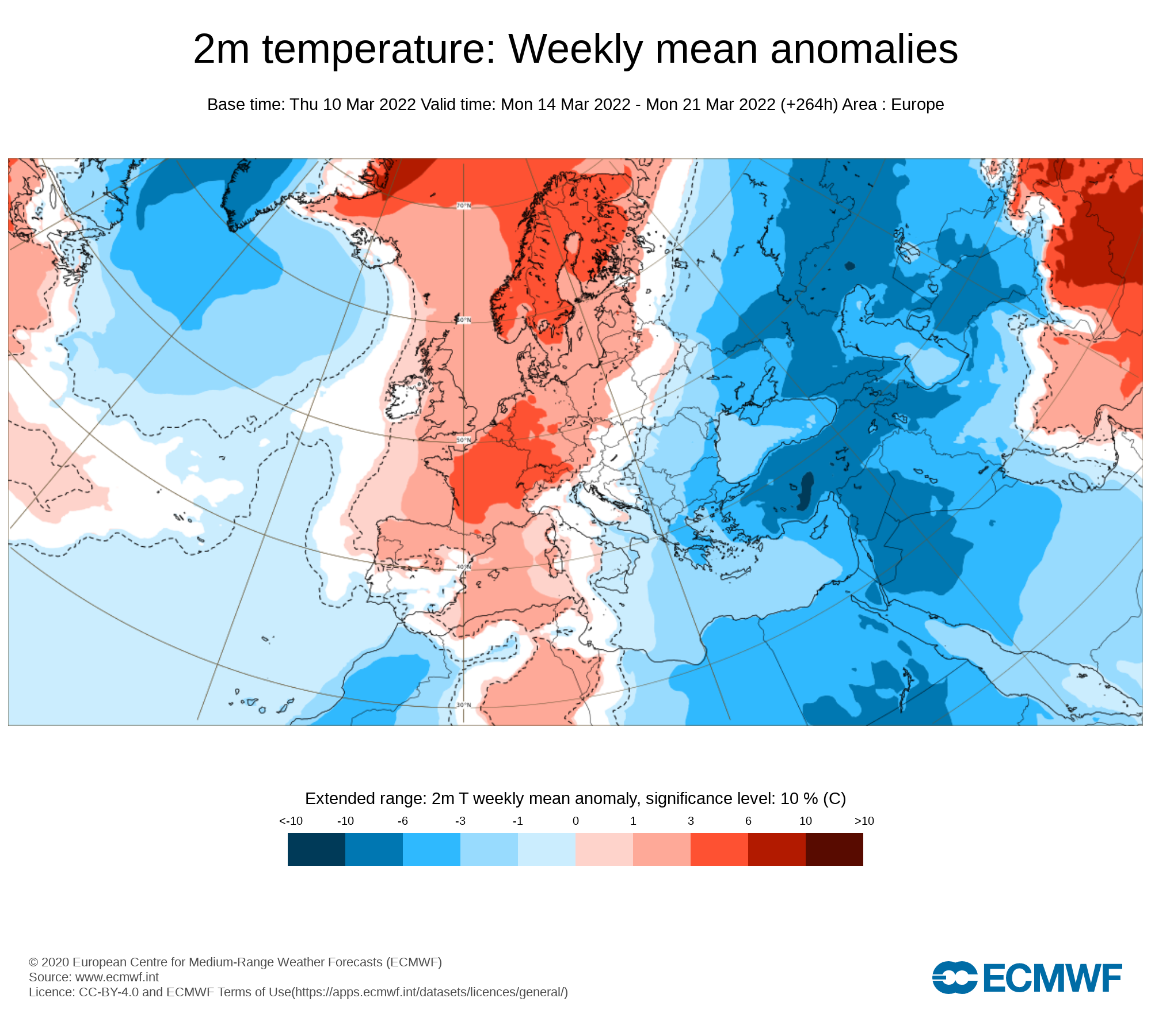 Anomalías Temperatura Semana 14 Marzo ECMWF. Meteosojuela