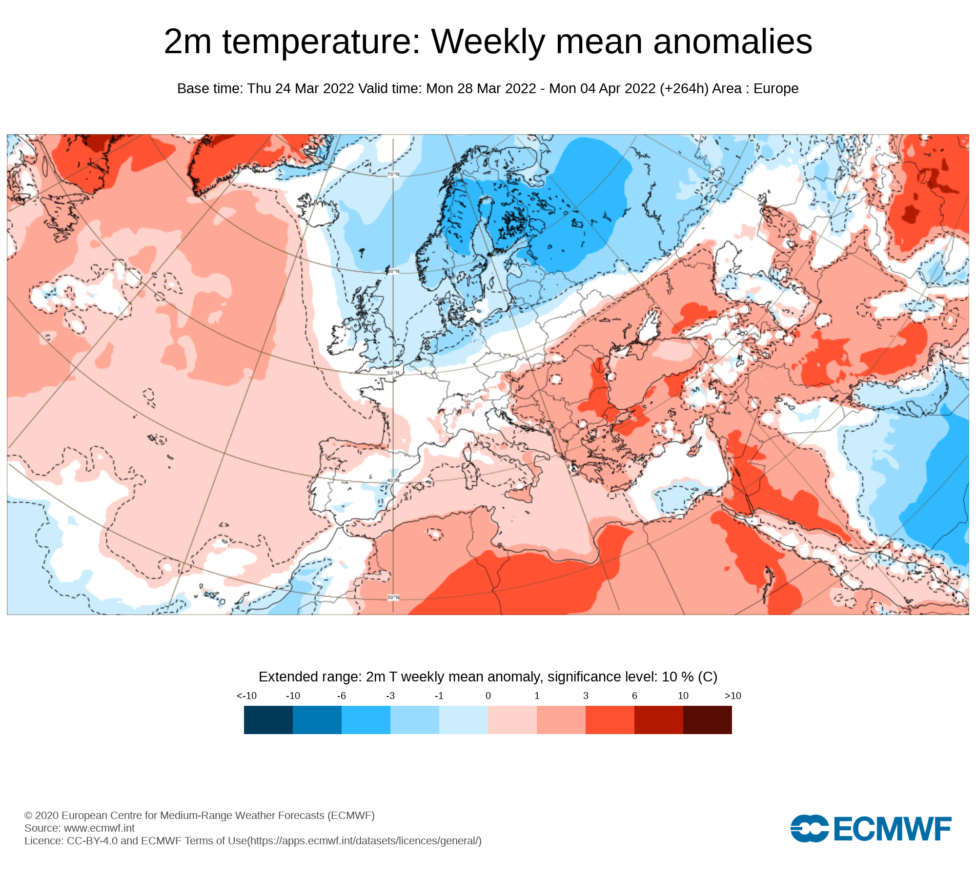 Anomalías Temperatura Semana 28 Marzo ECMWF. Meteosojuela