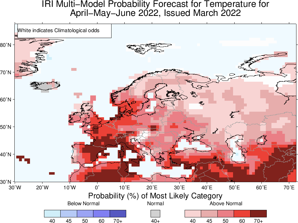 Anomalías Temperatura previstas Primavera 2022. IRI Meteosojuela