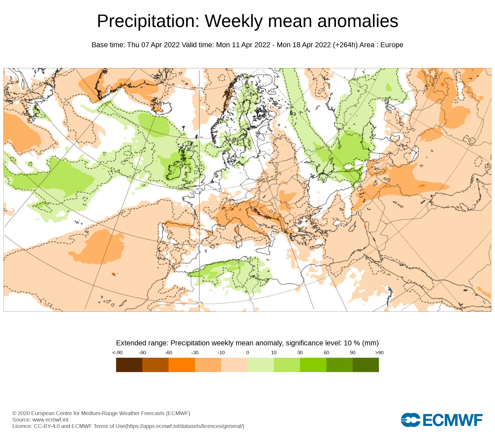 Anomalías Precipitación Semana 11 de Abril ECMWF. Meteosojuela