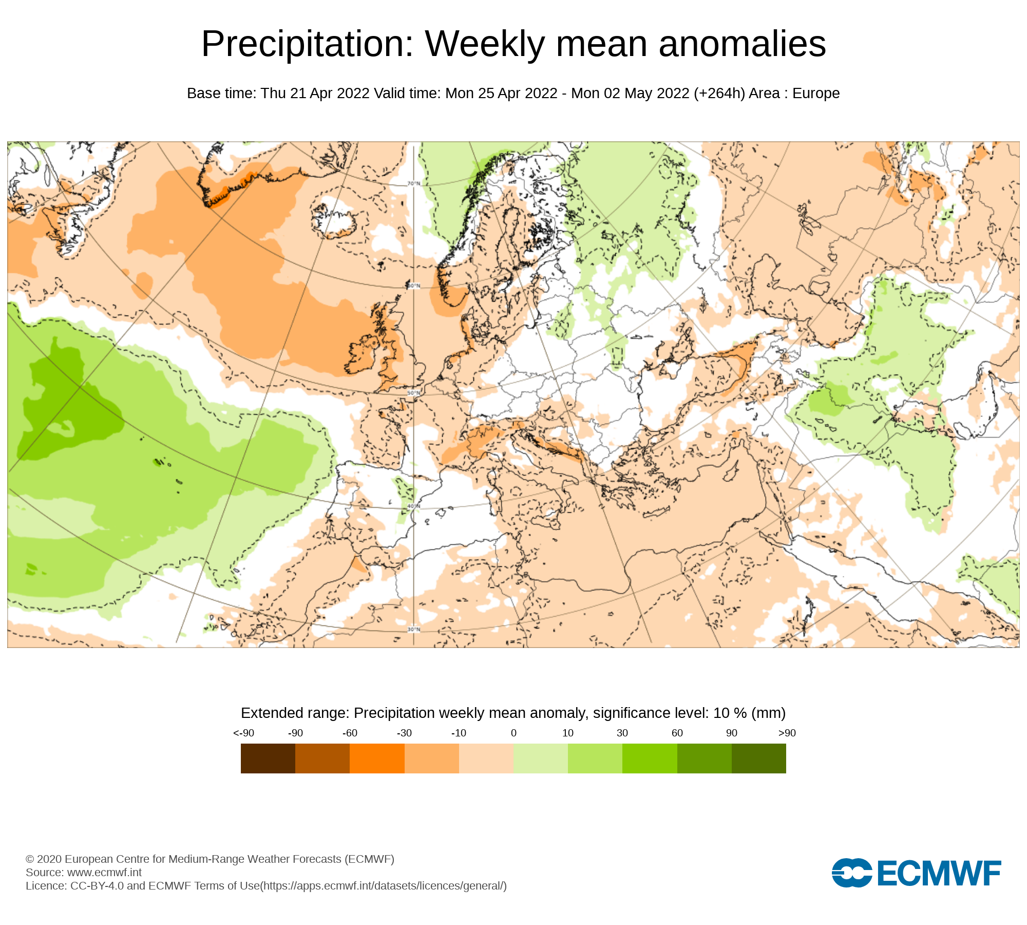 Anomalías Precipitación Semana 25 de Abril ECMWF. Meteosojuela