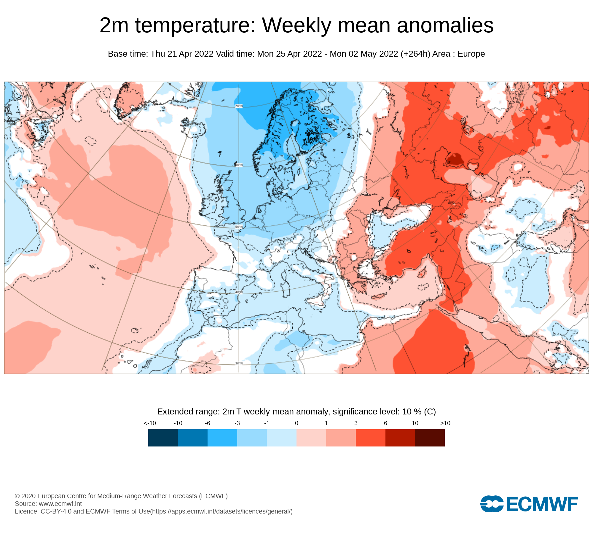 Anomalías Temperatura Semana 25 de Abril ECMWF. Meteosojuela