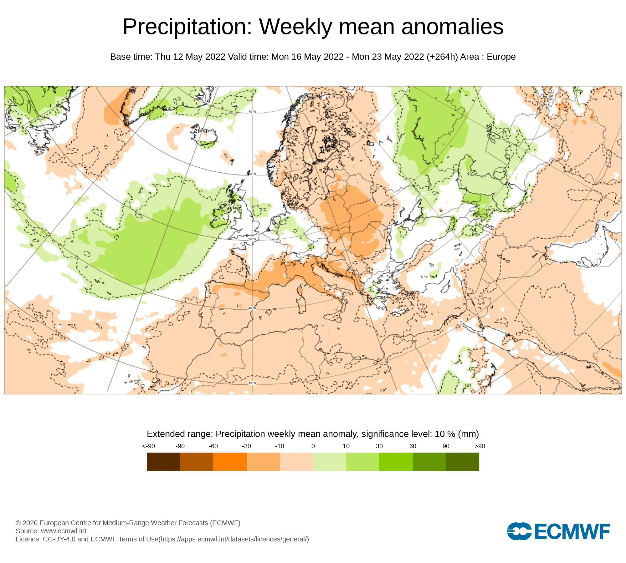 Anomalías Precipitación Semana 16 de Mayo ECMWF. Meteosojuela